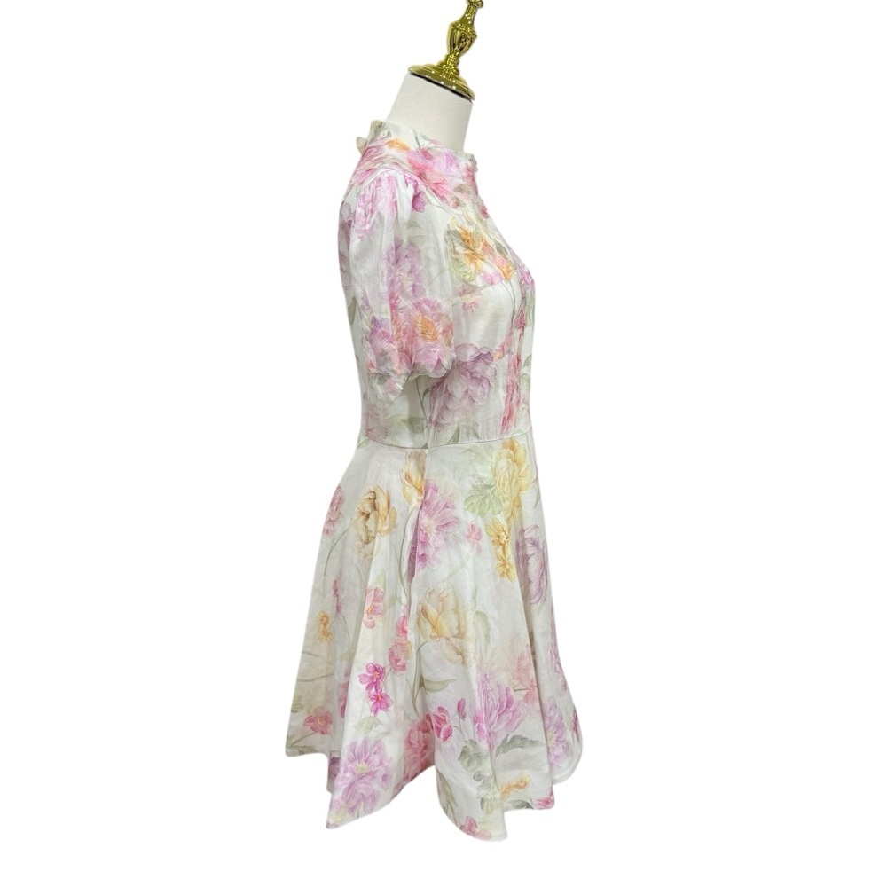 Antonio Melani Iris Linen 3D Floral Print Mockneck Short Sleeve Dress Ivory NWT - Picture 9 of 16